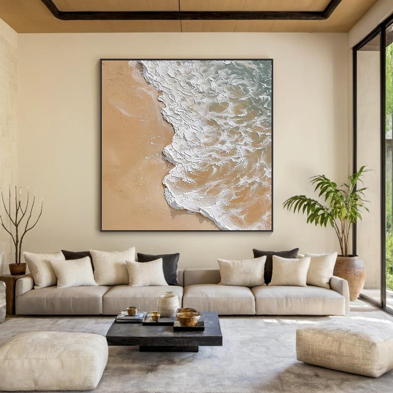 3D Textured Wabi Sabi Ocean Wall Art – Minimalist Canvas Painting With ...