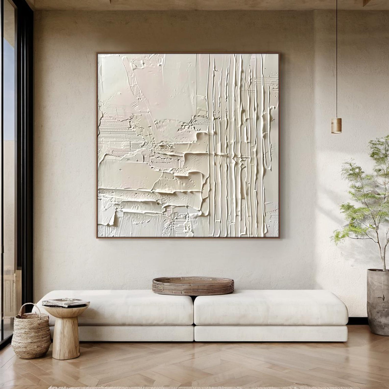 3D Wall Art, Beige Wabi Sabi Abstract Oil Painting Heavy Impasto Canvas ...