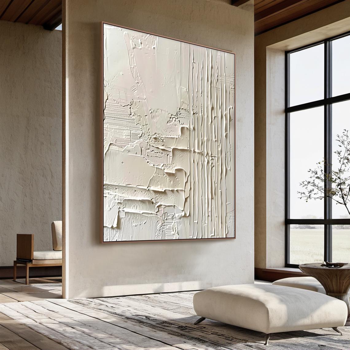 3D Wall Art, Beige Wabi Sabi Abstract Oil Painting Heavy Impasto Canvas ...