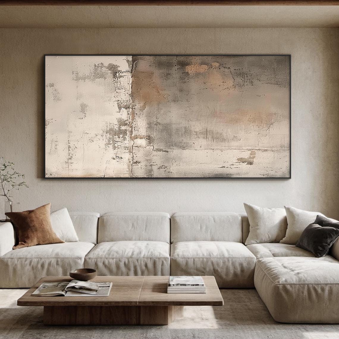 Beige Abstract Painting Textured Wall Art, Wabi-sabi Earth Tone Canvas ...