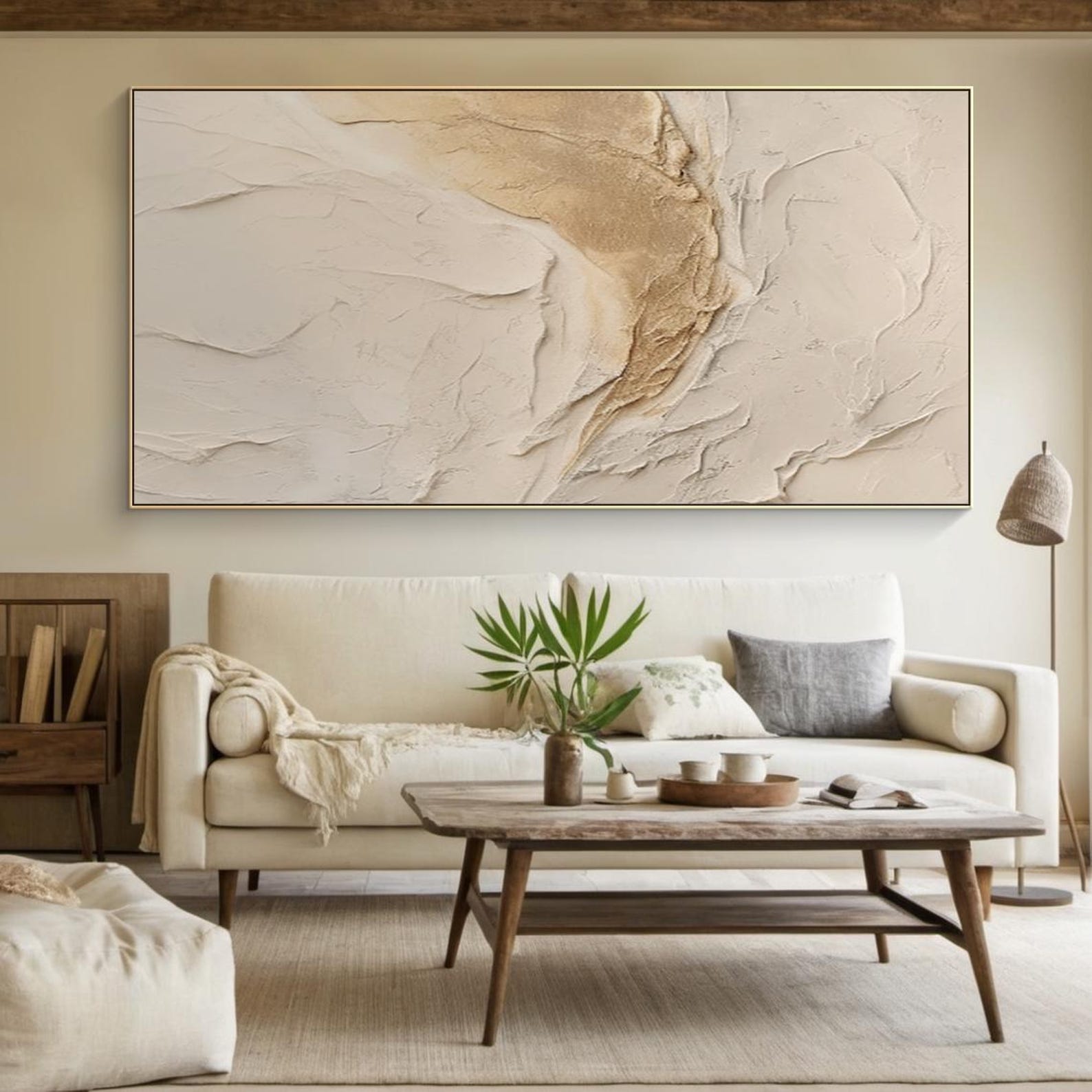 Large Beige Abstract Oil Painting Decorative Painting, Light Brown ...