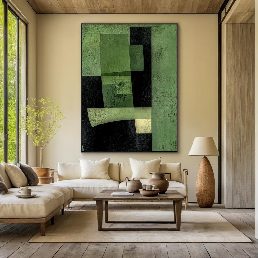 Green Abstract Wall Art Original Oil Painting on Canvas, Wabi-sabi ...