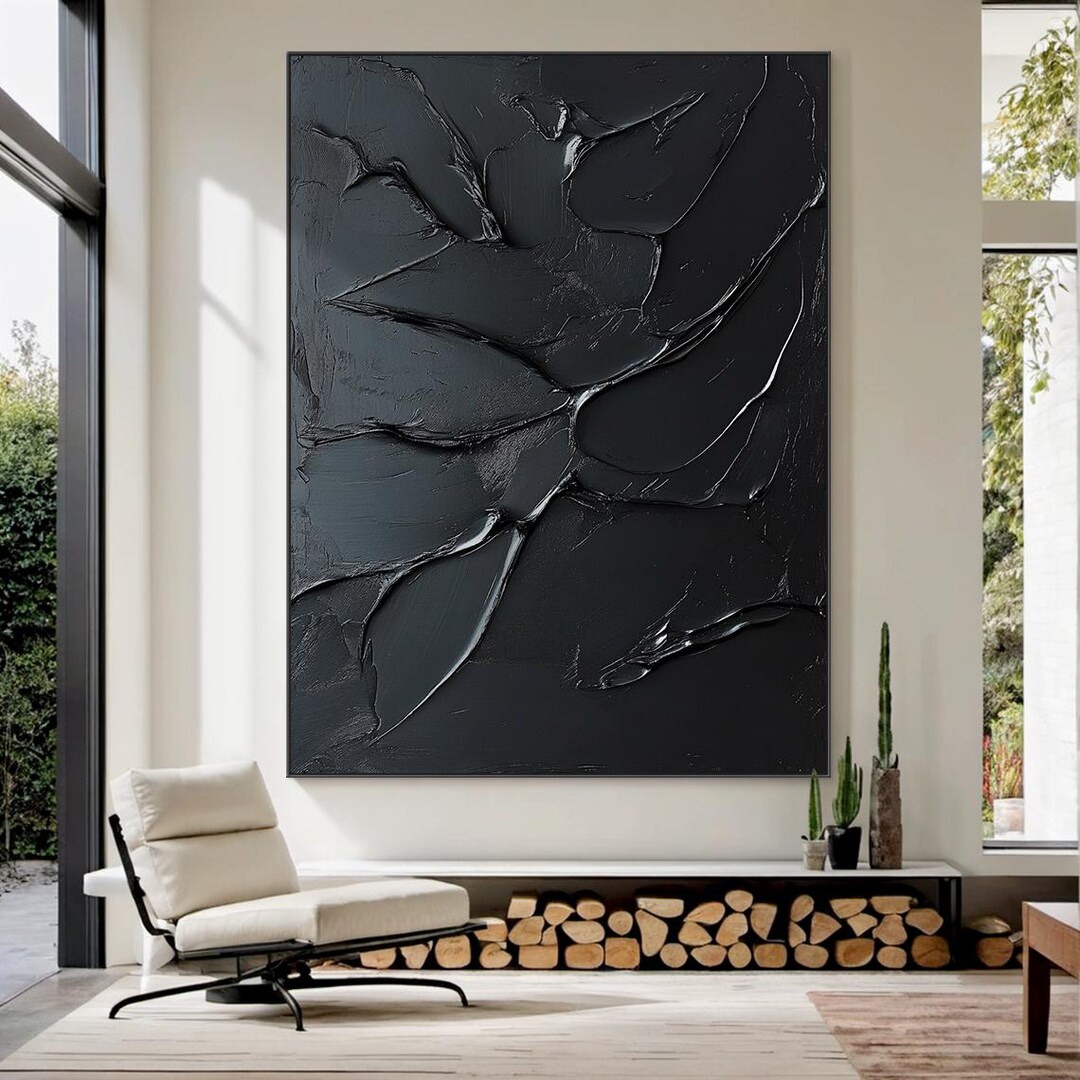 Black 3D Abstract Wall Art – Modern Textured Oil Painting – Minimalist ...