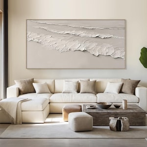 Large Abstract Textured Beige Ocean Wall Art Original Beach Canvas Handmade Painting Modern Living Room Wall Art Wabi Sabi Wall Art