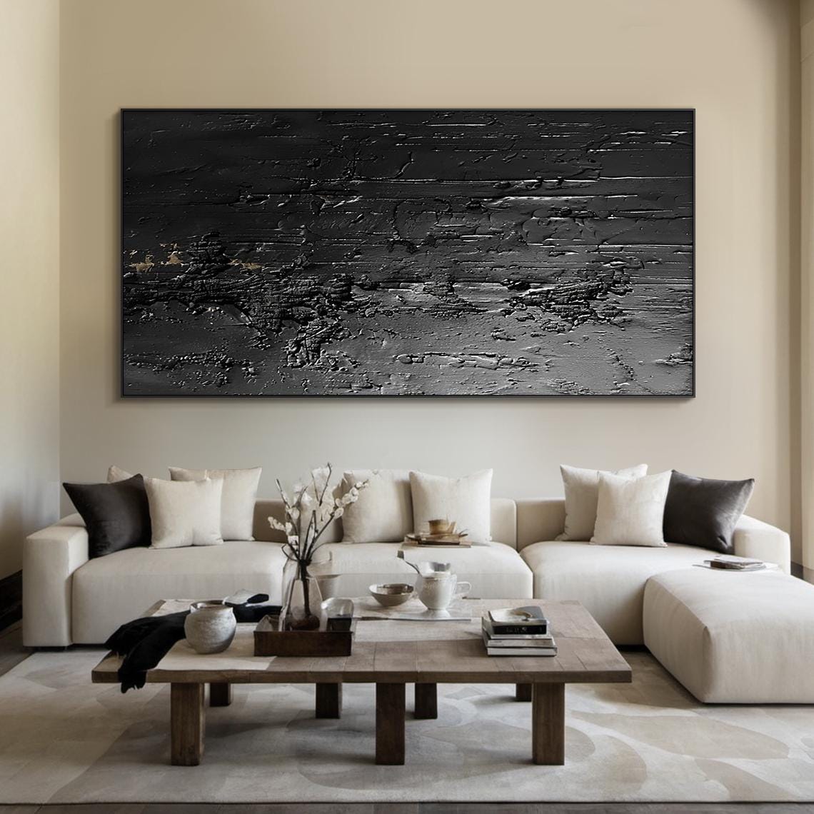 Large Black Textured Wall Art – Modern Minimalist Painting on Canvas ...