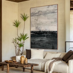 Wabi-Sabi Textured Abstract Painting, Grey Minimalist Wall Art, Handmade Oil Canvas for Modern Living Room or Office Decor