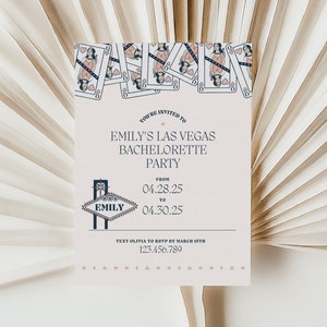 Las Vegas Pastel Blue and Pink Vintage Las Vegas Bachelorette Party Invitation Personalized Printable Invitation Editable Template Card
