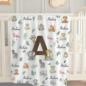Personalized Baby Blanket with Name Blanket for Toddlers Newborn Arrival Receiving Blanket Keepsake Gift for Birthday Boho Safari Nursery