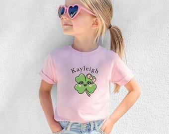 Personalized Saint Patrick's Day Shirt Name Shamrock Tshirt Toddler St Patricks day Tee 4 Leaf Clover Girls St Patricks Day Shirt Crew Neck