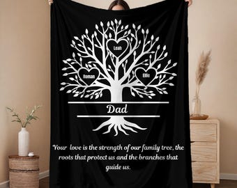 Personalized Family tree Blanket with Name Custom Grandparent Gift for Mom Dad Nana Papa for Mother’s Day Father’s Day Birthday or Christmas