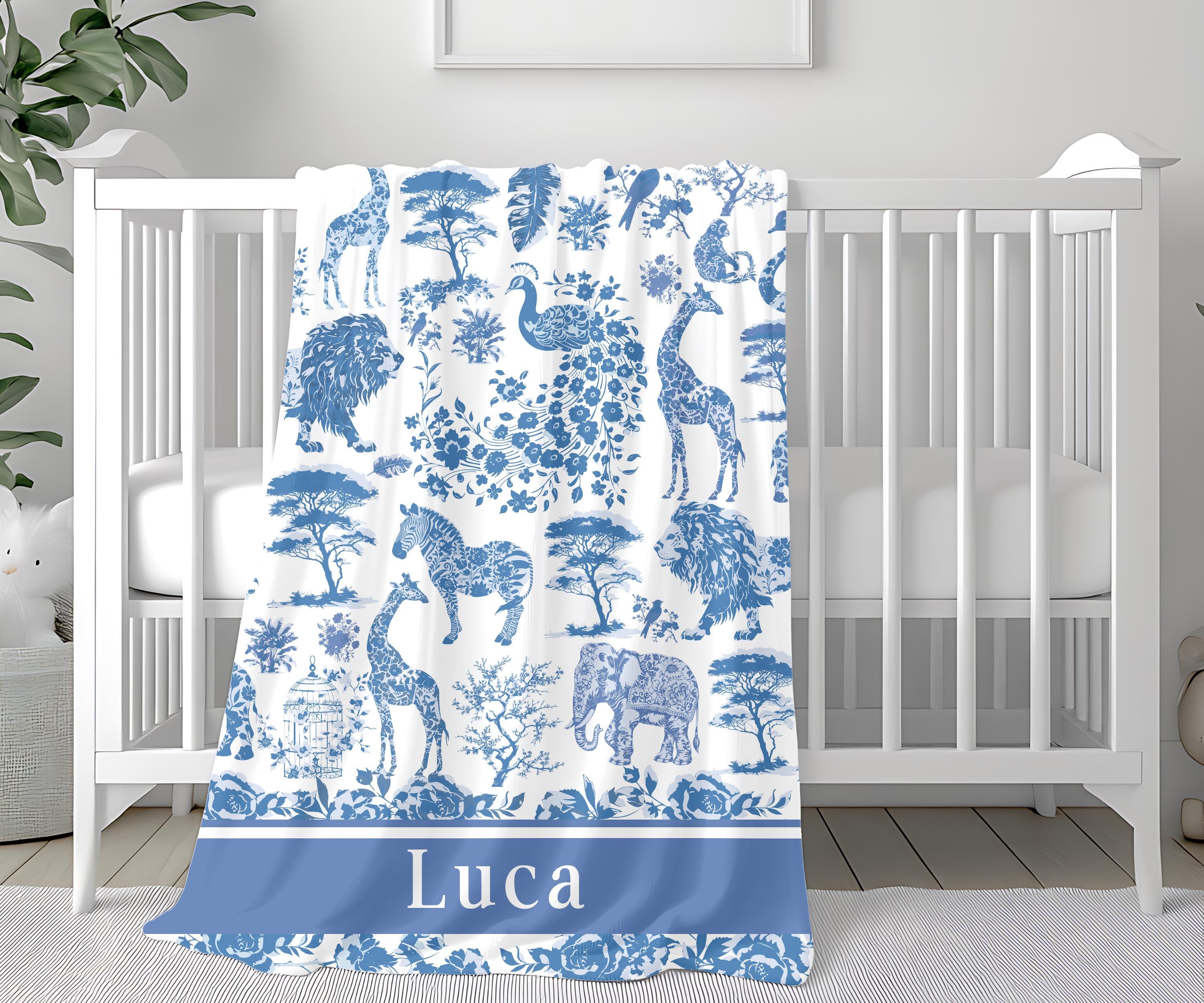 Personalized Pink Toile Baby Boy Blanket Safari Animal Kid Blanket With Name Luxury Baby Shower Gift French Baby Shower Keepsake Gift ideas