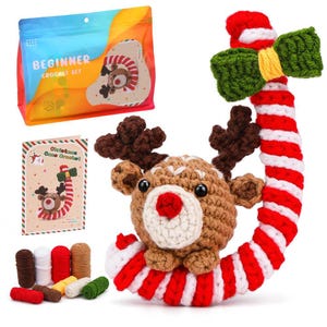Christmas Deer DIY Crochet Kit for Beginners with Step-by-Step Video Tutorials Gifts for Adults and Kids