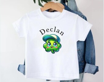Personalised Saint Patrick's Day Shirt Name Shamrock Tshirt Toddler St Patricks day Tee 4 Leaf Clover Girls St Patricks Day Shirt Crew Neck