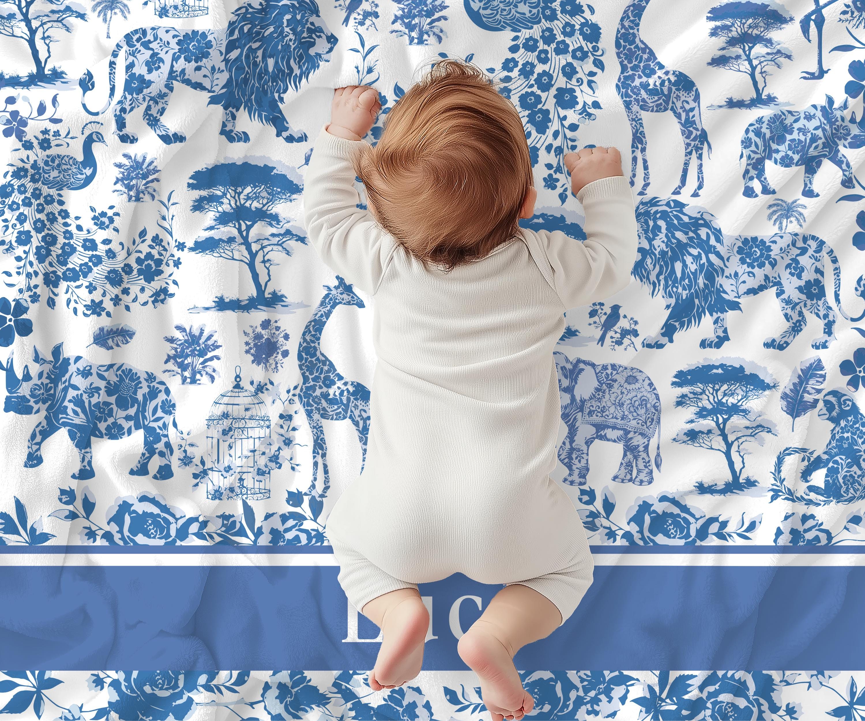 Personalized Pink Toile Baby Boy Blanket Safari Animal Kid Blanket With Name Luxury Baby Shower Gift French Baby Shower Keepsake Gift ideas