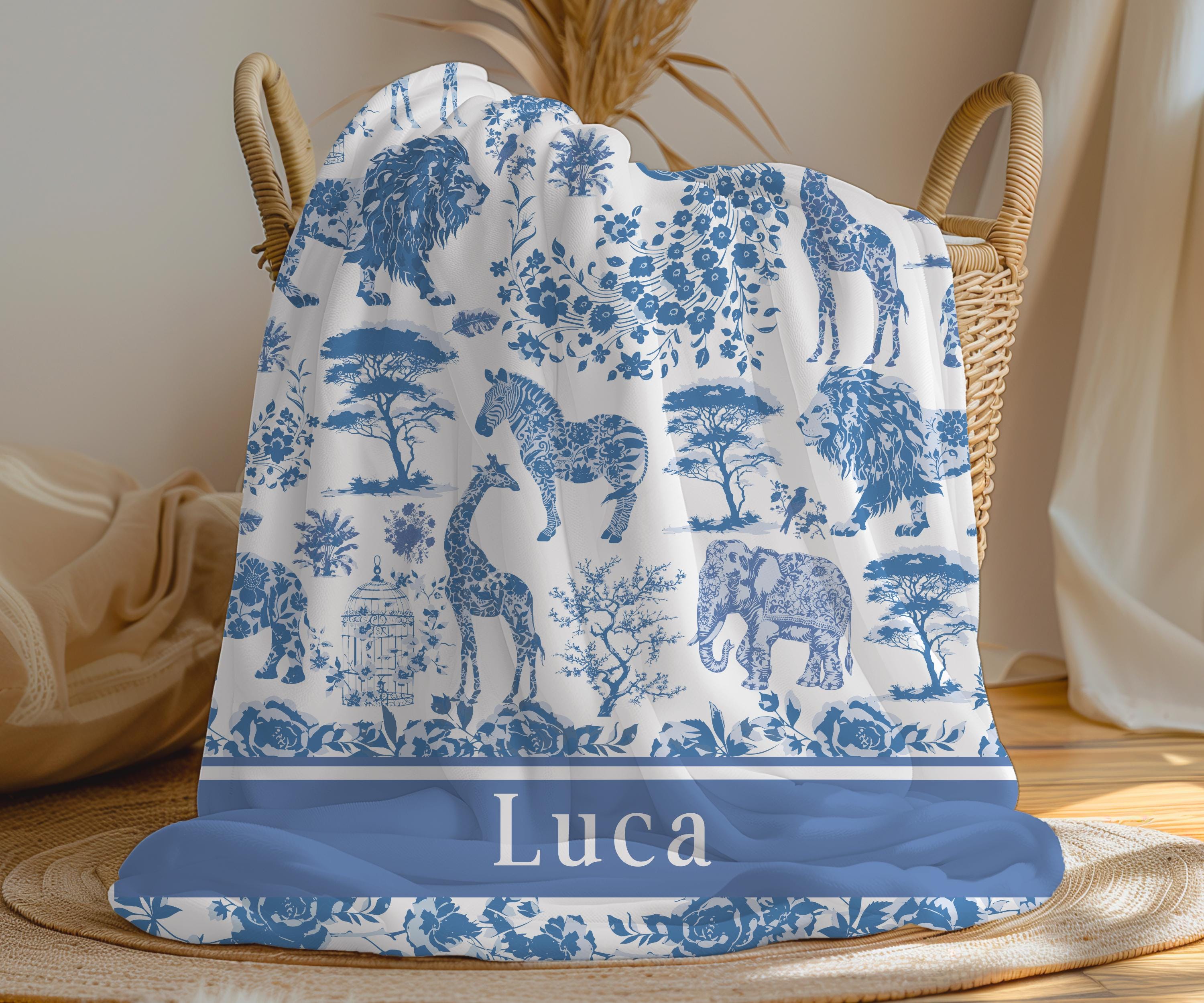 Personalized Pink Toile Baby Boy Blanket Safari Animal Kid Blanket With Name Luxury Baby Shower Gift French Baby Shower Keepsake Gift ideas
