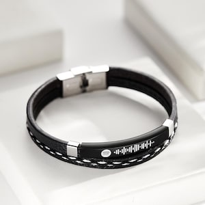 Skannbar musikkod, anpassat läderarmband för män, presenter till bröllopsdag, födelsedag, jul, alla hjärtans dag. Present till make, pojkvän