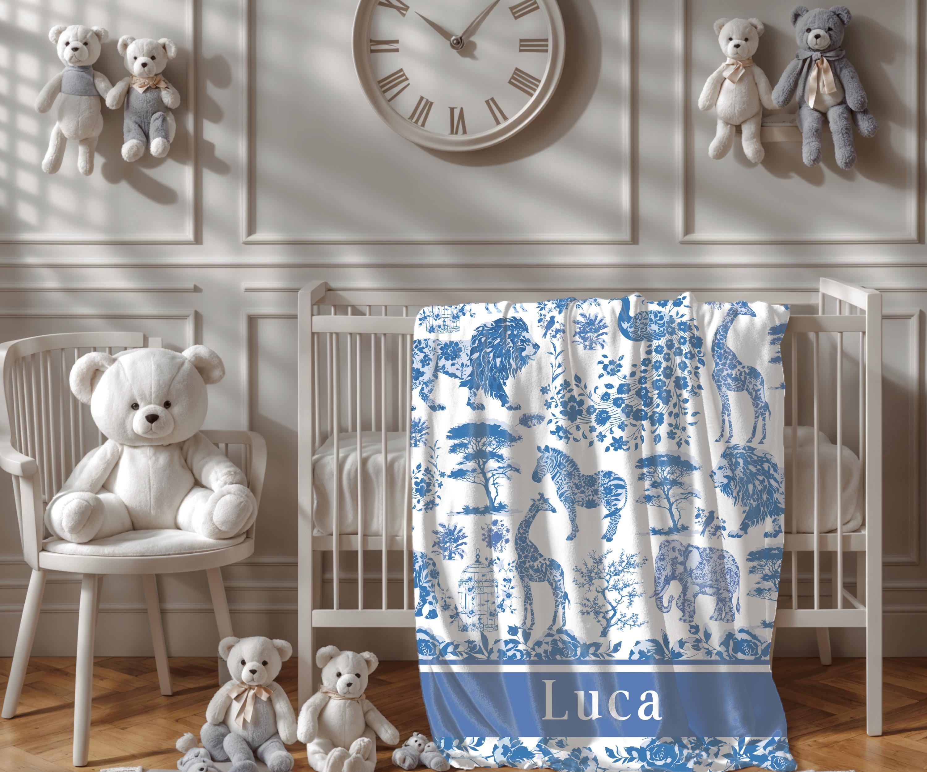 Personalized Pink Toile Baby Boy Blanket Safari Animal Kid Blanket With Name Luxury Baby Shower Gift French Baby Shower Keepsake Gift ideas