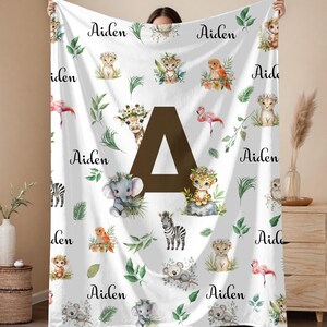 Personalized Baby Blanket with Name Blanket for Toddlers Newborn Arrival Receiving Blanket Keepsake Gift for Birthday Boho Safari Nursery