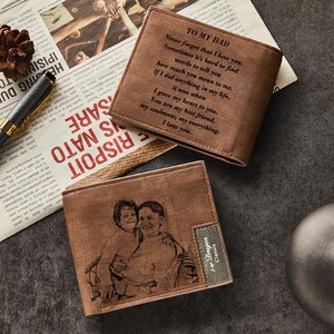 Cartera personalizada para hombre, regalo con foto personalizada y mensaje grabado para papá, hermano, hijo, regalos de cumpleaños y Navidad, Cartera de cuero