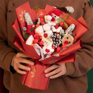 Christmas Crochet Flower Bouquet Crochet Bouquet Gift Knitted Bouquet Handmade Gift for Her Holiday Crochet Gift Christmas Decoration
