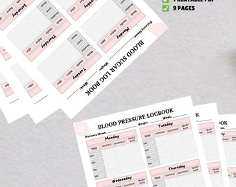 Printable Blood Sugar & Blood Pressure Logbook | PDF Blood Sugar and Blood Pressure tracker | blood sugar and blood pressure log printable