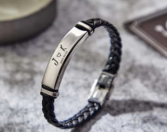 Engraved Initial Bracelet, Custom Men's Name Bracelet,  Stainless Steel Name Bracelet, Gift for boyfriend, Gift for Husband