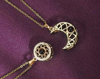 Custom Sun Moon Necklace, Couples necklace set, Sun and Moon Jewelry, Soulmate Necklace Sun Moon Pendant, bff necklace