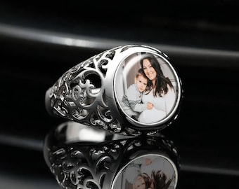 Anillo para mamá, anillo redondo personalizado, anillo con foto personalizado para ella, joyería conmemorativa para ella, anillo personalizado, joyería con foto para mamá