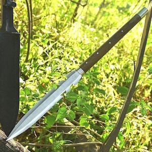 Hand-Forged Survival Spear Blade | 15-Inch Carbon Steel Handmade Knife | Custom Outdoor Tool
