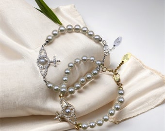 Pearl Bracelet, Bracelet Jewelry, Zircon Saturn Bracelet, Saturn Pearl Bracelet, Asteroid Bracelet, Pendant Gift, Mother Bracelet Gift