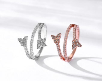 S925 Doppel-Butterfly-Ring: Einfacher Paarring, schöner stapelbarer Ring, perfektes Geschenk zum Valentinstag