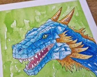 ORIGINAL: Blau X Orange Drachen Portrait JK.Arts