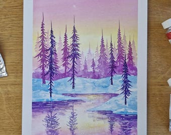 ORYGINALNY obraz JK.Arts: Fioletowy x Żółty Zimowe Sny