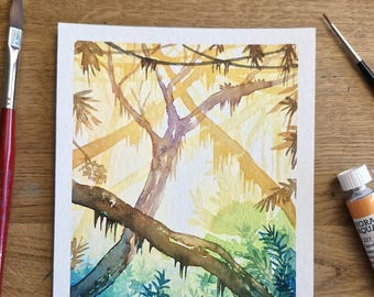 ORYGINAŁ: Sunset Jungle I - Malarstwo akwarelowe JK.Arts