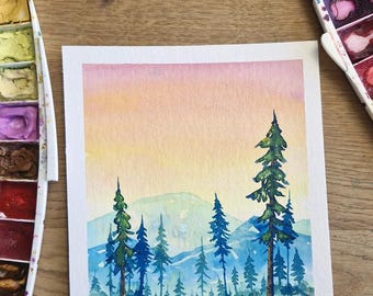 ORYGINAŁ: Mountain Sunset I - Malarstwo akwarelowe JK.Arts