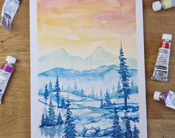 ORYGINALNY obraz JK.Arts: Zimowy zachód słońca