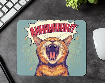 Grappige kat Ahhhhhh! Muismat, kattenmuismat voor officieren, rubberen antislipbasis
