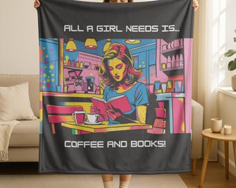Couverture moelleuse en velours Coffee and Books : jeté de coin de lecture confortable