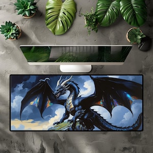 Black Dragon Schreibtischmatte: Großes Fantasy Gaming Mauspad