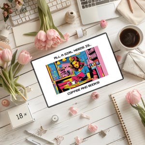 Coffee and Books Desk Mat: Retro Reader Desk Decor