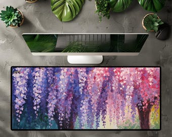 Wisteria Floral Desk Mat – Purple & Pink Botanical Mouse Pad