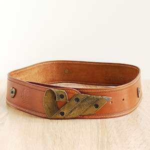 Unique Vintage Belt Wide Women Belt Brown Leather Belt Brass Plate Buckle Belt