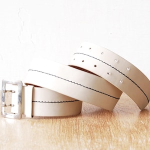 Wide Belt White Woman Belt Preowned Leather Belt Double Row Belt Silver Buckle Waist Belt Large High Waist Belt Statement Belt