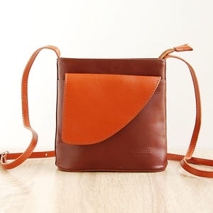 Vera Pelle Purse Orange Leather Bag Crossbody Women Purse Small Shoulder Purse Preowned Leather Bag Brown Leather Purse Cross Body Bag