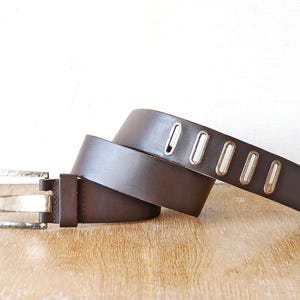 Wide Brown Leather Belt Low Waist Belt for Women Preowned Leather Belt Bold Buckle Belt Women Statement Belt Wide Woman Belt