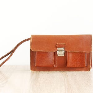 Vintage Handmade Man Wrist Bag Tan Brown Leather Small Handbag Retro Men Wristlet Clutch