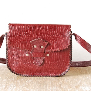 Handmade Shoulder Handbag Vintage Leather Handbag Burgundy Leather Purse Woman Retro Bag Unique Crafted Handbag 70s Vintage Handbag