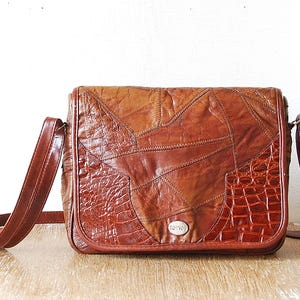 Preowned Leather Bag Women Shoulder Bag Vintage Leather Bag Patchwork Leather Bag Brown Woman Handbag Tohnos Shoulder Purse Medium Woman Bag