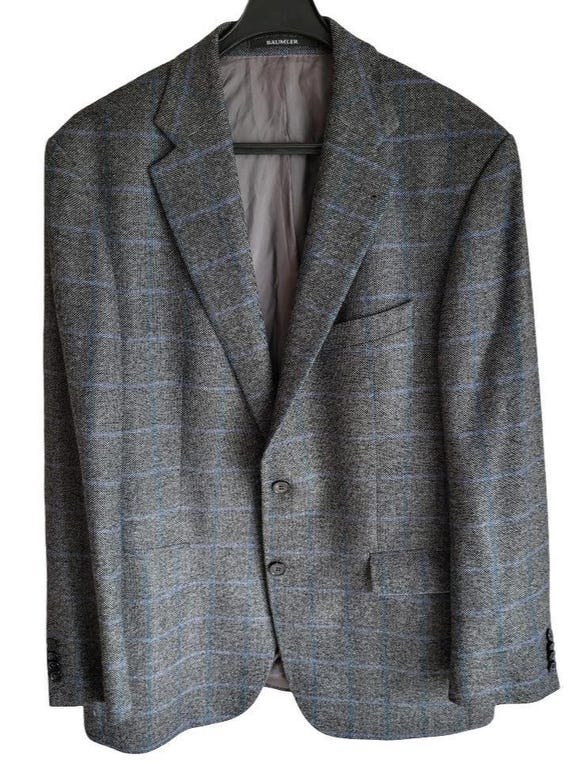 80s Vintage Wool Blazer | Gray Check, German Made