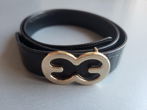 Vintage ESCADA Leather Belt: Dark Brown With Gold Logo  display picture 3